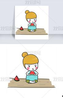 蹲着吃瓜卡通,卡通趣味盎然