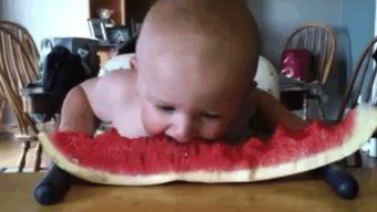 宝宝吃瓜可爱文案,宝宝吃瓜萌态瞬间